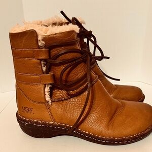 UGG Caspia Brown Leather Boots With Shearling Lining Womens Size 6